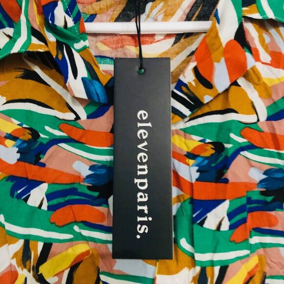 Eleven Paris Men's Camp Shirt Paint Splatter Short Sleeve Multicolor Large‎ NWT - Picture 4 of 11